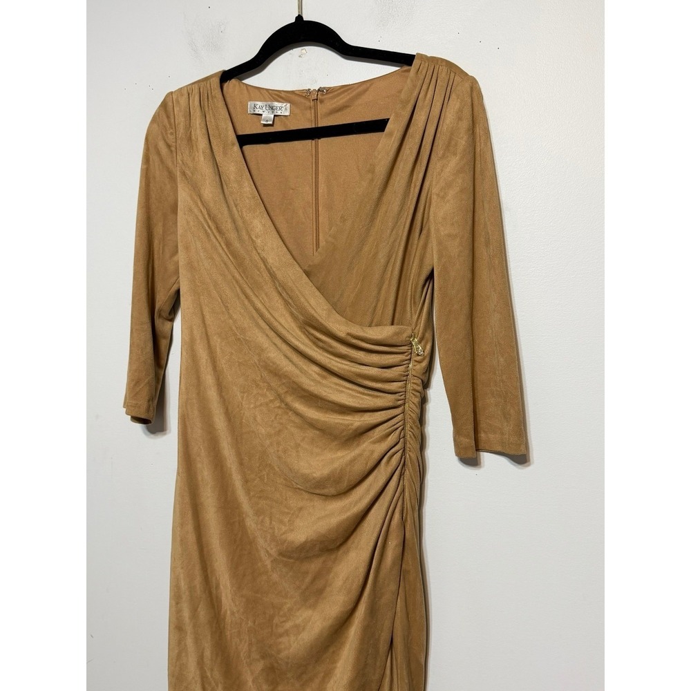 Kay Unger Quiet Luxury Faux Suede Ruched Sheath Dress Womens Size 8 Old Money - Picture 3 of 9